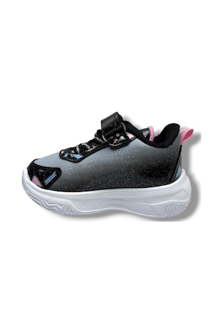 Cakgo Labubu 624-26 Simli Parlak Deri Işıklı Anatomik Kız Çocuk Sneaker Siyah Pembe 22-25 Siyah