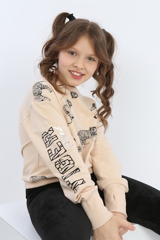 Toontoy Kız Çocuk Tiger Trend Baskılı Sweatshirt Bej