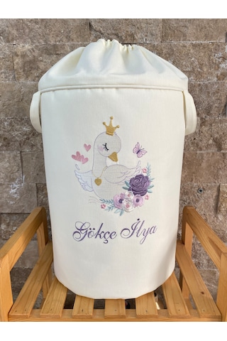 Hs Home Baby Kuğu Nakışlı Çamaşır & Oyuncak Sepeti