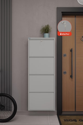 Ceha Kilitli 4'lü Metal Ayakkabılık - Gri K.AYK-4/P7035/KL