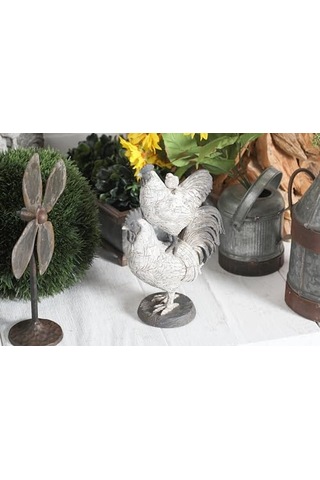 Çiftlik Evi Polystone Horoz Heykel, 8" X 5" X 12", Beyaz Diğer