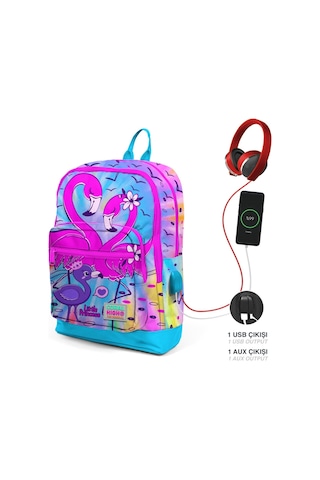 Coral High Mavi Pembe Flamingo İlkokul Ve Günlük Sırt Çantası - Kız Çocuk - Usb Soketli