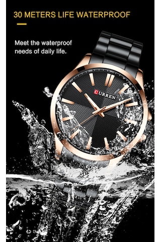 Leezsing Curren Erkek Kol Saati 3atm Su Geçirmez Kuvars Hareketli Çelik Kayışlı Beyaz Kasa Siyah Kadran Çok Renkli