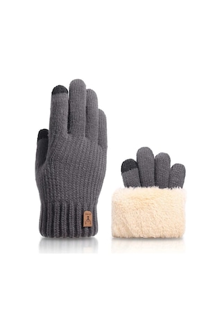 Elmpaly Koyu Gri Tek Ebat Kışlık Termal Eldiven - Dokunmatik Uyumlu, Fermuarlı Cep Koyu Gri