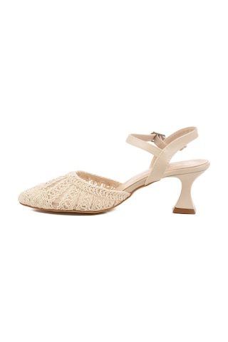 Krem Triko Topuklu Kadın Abiye Ayakkabı Pc-54660 Z Krem