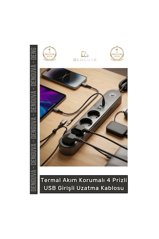 Uzatmakablo Akım Korumalı Typec Enerji İstasyonu Priz Hızlı Şarj Kablolu Usb Girişli Uzatma Kablosu Diğer