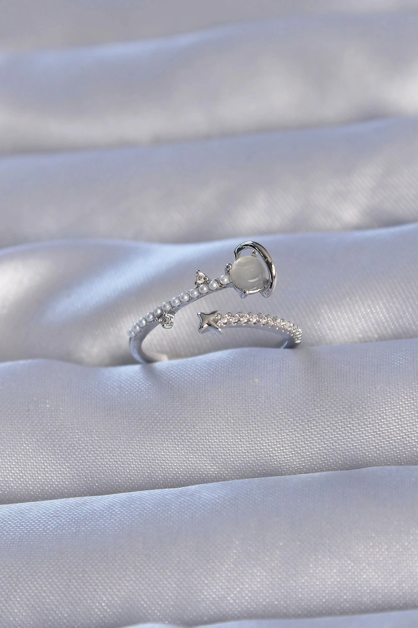 Dodes Pirinç Gümüş Renk Zirkon Taşlı İncili Satürn Model Ayarlanabilir Yüzük Tg27byk3222 Çok Renkli