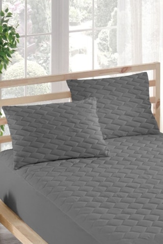 Alez Takımı Sıvı Geçirmez 3 Parça %100 Pamuk Kapitoneli Gri Tek Kişilik