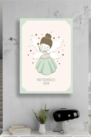 Make Your Miracles Happen Temalı Sevimli Peri Kız Çizimi Masalsı Çocuk Odası Dekor Kanvas Tablo