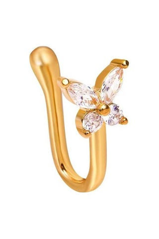 Flybuy Zirkonyum U Süslemesi Şeklinde Klipsi Kelebek İşlemeli Burun Burun Bakır Altın A-1204 Ow Altın