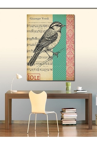 Kanvas Tablo Müzik Notaları Ve Kuş Motifi 70cmx100cm