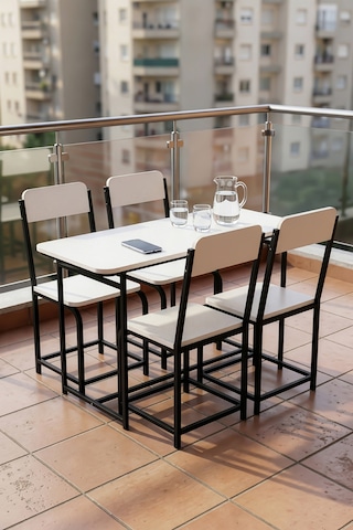 Mutfak Masa Takımı 4 Sandalyeli Yemek Masası Set Cafe Balkon Bahçe Masa Sandalye Minör 9800 Beyaz