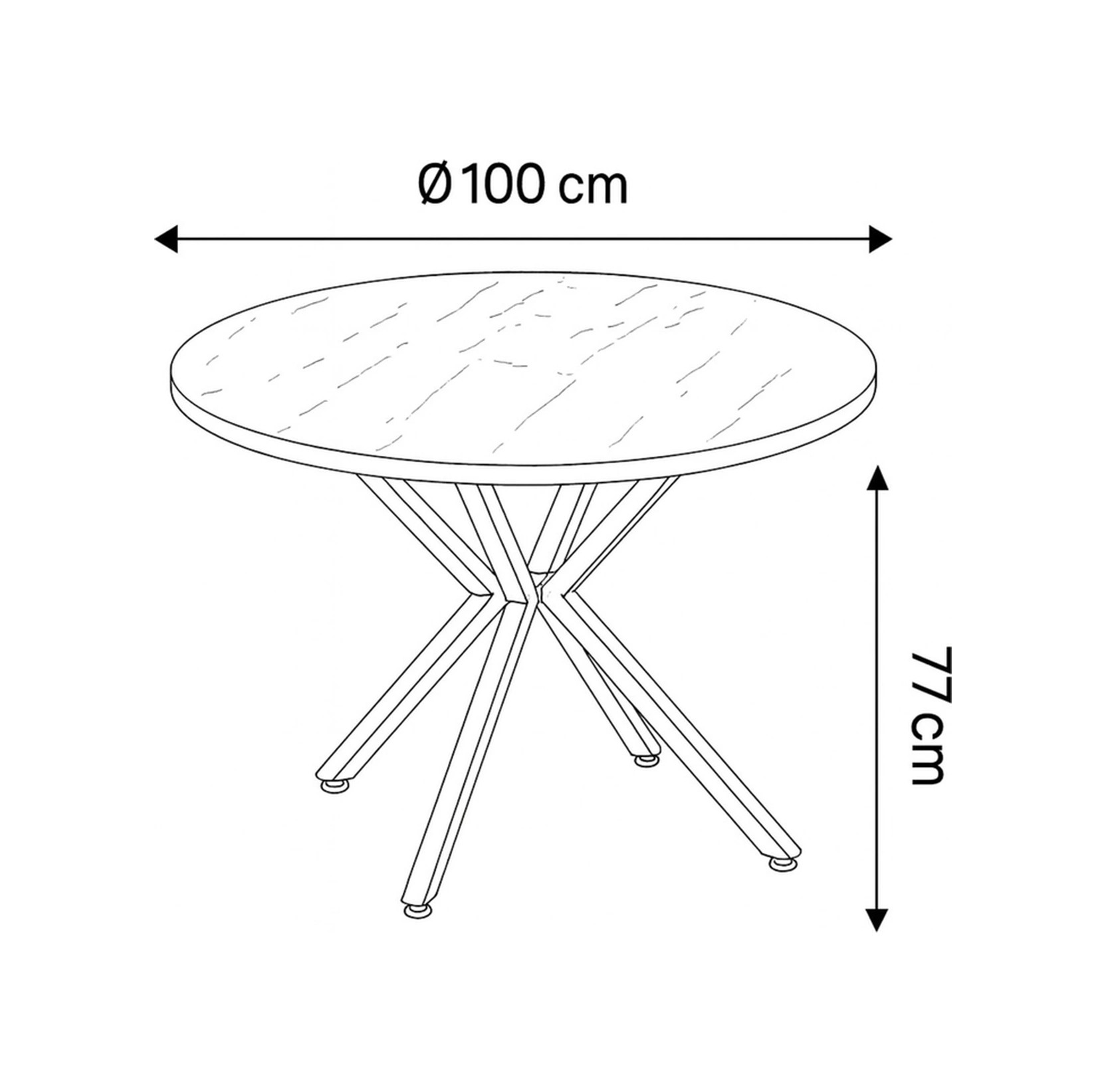 Dengema Zenit Plus Açılır Yuvarlak Masa Sandalyesiz Beyaz Mermer, Siyah Ayak, Ø100 134 Cm Beyaz Mermer - Siyah Ayak