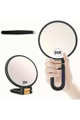 Kompakt Makyaj Aynası, Çift Taraflı Seyahat Aynası, Katlanabilir Saplı Makyaj Aynası, Taşınabilir Seyahat Aynası, 30x Büyüteçli Ayna, Elde Taşınabilir Makyaj Aynası, Açık Hava Kadın Makyajı Ve Seyahat İçin