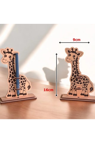 Boyanabilir Ahşap Zürafa Kalemlik - 3mm Mdf Lazer Kesim Hobi Seti 10 Adet