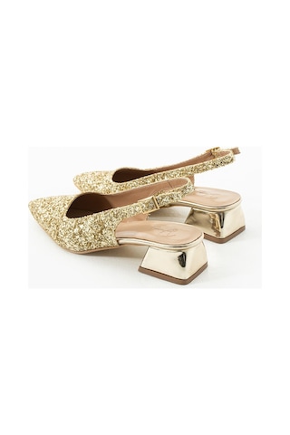 Duxal Shoes Londra Cam Kırıntıları Detay Arkası Açık Topuklu Ayakkabı Gold