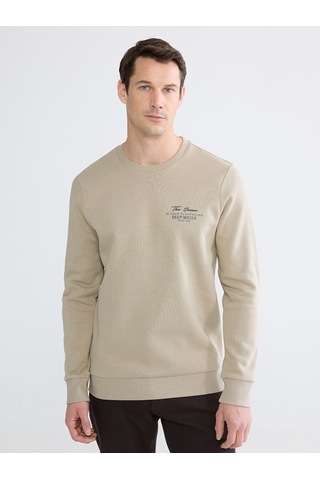 Lcwaıkıkı Classic Bej Bisiklet Yaka Erkek Kalın Sweatshirt