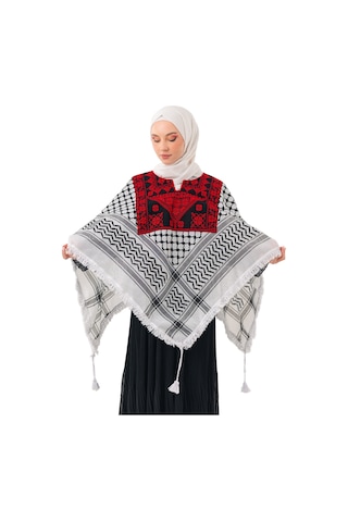 Zaytoon Filistinli Geleneksel Ve Kırmızı Nakışlı Kefiye Desenli Kap Banşo S100053 Renkli
