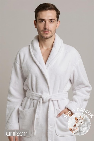 Şalyaka Bornoz Beyaz %100 Pamuk Unisex Spa Için Ideal Kadın/erkek Beyaz