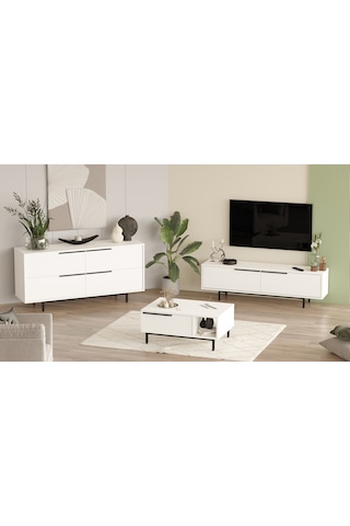 Robin Home Lidya Tv Ünitesi Orta Sehpa Konsol 3'lü Set Beyaz