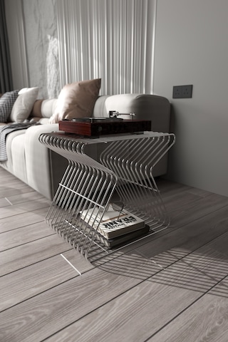 Roma Modern Metal Yan Sehpa Derilik Minimalist Tasarım Kitaplık Pikap Plak Çalar Düzenleyici Gümüş