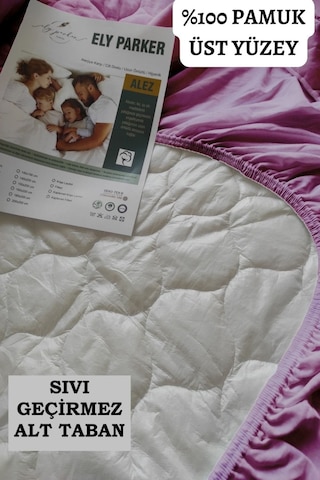 Mona Verde Renkli Sıvı Geçirmez Lastikli Çift Kişilik Çarşaf Yastık Alezi (Toplam 3 Parça) %100 Pamuk Kapitoneli MNVCKAPFIT00 Mürdüm ÇK