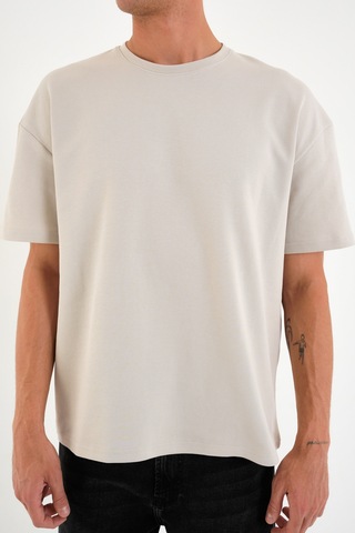 Blank Unisex Oversize Geniş Kesim Tişört %100 Pamuk Kalın Dokulu Bisiklet Yaka T-shirt Taş