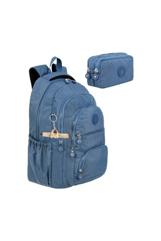 Mega Boy 2 Li Unisex Ayarlanabilir Ortapedik Askılıçok Bölmeli Okul Çantası + Kalemlik Mavi