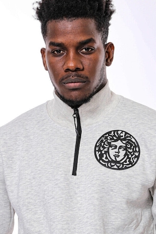 Wessi Gri Fermuarlı Baskılı Sweatshirt Gri