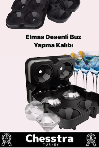 Özel Tasarım 4 Gözlü Kırılmaz Esnek Silikon Kokteyl Viski Elmas Şekilli Buz Yapma Kalıbı 1 Adet Çok Renkli