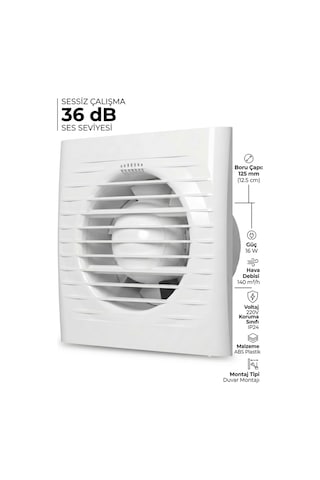 Easy 125 Bd Kapaklı Banyo Wc Aspiratör Fanı 12.5 Cm Sessiz Havalandırma Fanı 125 Mm