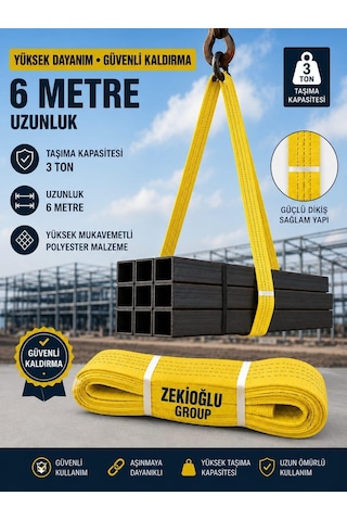 6 Metre 3 Ton Çeker Sapan Halat Zekioğlu Group Flat Webbing Sling Gözlü Polyester Sapan 3000kg Taşıma Kapasiteli 6