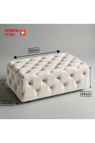 Smarto Relax Puf Swiss Style Guarda Ayaksız Kapitoneli Dekoratif 80x45x45 Cm Ayaksız Kapitoneli Dekoratif Puf Ekru
