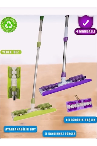 Teleskobik Mikrofiber Istediğin Bezi Tak Yer Duvar Cam Silme Mop Mandallı Kıskaçlı 1 Adet