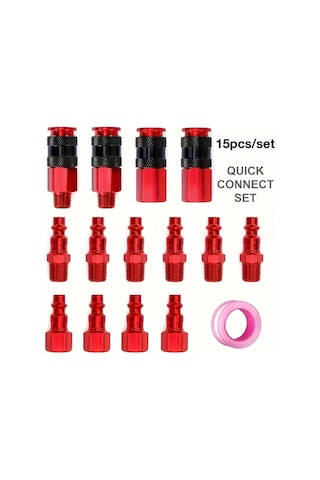 Willowhaven 15 Parça Universal Hava Hortumu Bağlantı Seti, 1/4 İnç Npt Kırmızı Hava Kompresörü Aksesuarları