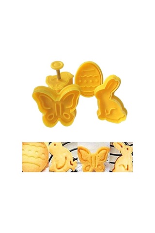 4 Adet Paskalya Tavşanı Desen Kabartma Kalıbı 3d Bahar Bisküvi Ka Sarı