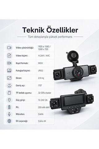 Araç İçi 5 Kameralı Wifi Kayıt Kamerası 2.0 İnç Ekran Full Hd 1080p 170 Geniş Açı