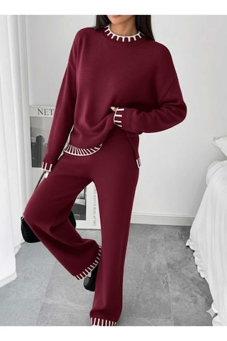 Sayzen Your Shine Yirtmaçli Kazak Pantolon Alt-üst Takim Sy-2510 Bordo