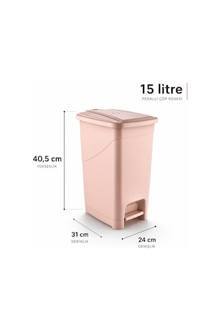 Omnipazar Srl-3028 Slim Pedallı İç Kovalı Plastik Çöp Kovası 15 Litre Pembe