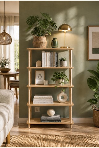 Tridihome 5 Katlı Kolay Kurulum Çok Amaçlı Raf Ünitesi Salon Ofis Çocuk Odası Doğal Ahşap Kitaplık Natural Ahşap