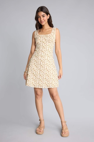 Defacto %100 Pamuk Bodycon Vücudu Saran Kare Yaka Çiçekli Askılı Mını Ecru Elbise H0989ax26smer105 Ekru-er105