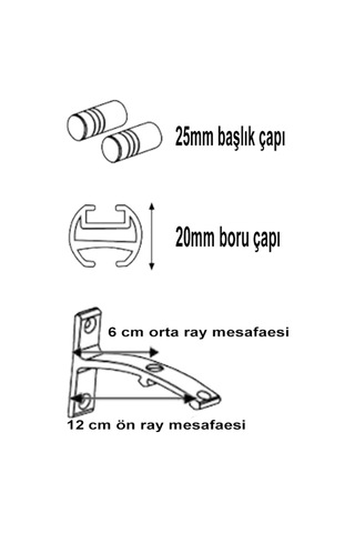 Perdemix 20 Mm Kornişli Dekoratif Alüminyum Çift Raylı Rustik  Perde Askısı