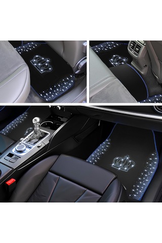 Kristal Taşlı Taç Desenli Işıltılı 5 Li Araç Oto Halı Paspas Seti Lüks & Şık Araç İçi Tasarım