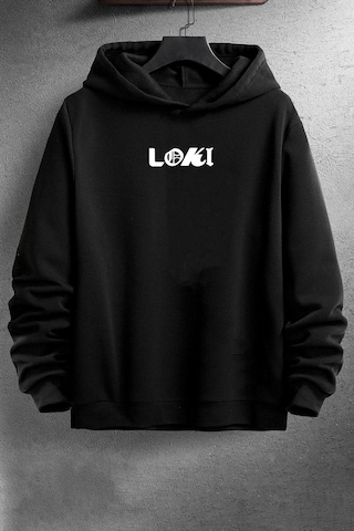 Floki Baskılı Sweatshirt Siyah