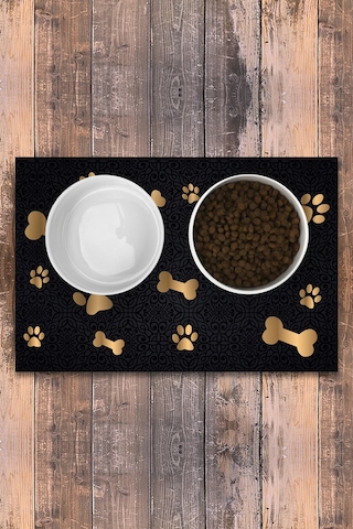 Evaşk Vinil Kaymaz Tabanlı Keçe Baskılı Evcil Hayvan Pet Mama  Paspası 45x100 Renk KEMİK PM20100KE