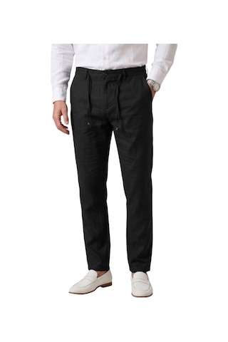 Deepsea Siyah Slim Fit Likralı Keten Dokulu Lastikli Belli İpli Yazlık Erkek Pantolon 2603001