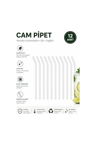 Fizz - 12'li Borosilikat Cam Eğimli Pipet