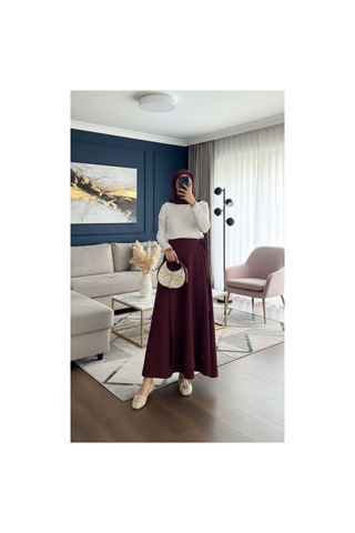 Unika Boutique Yandan Bağlamalı Tesettür Uzun Etek Bordo