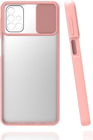 Ekılıf - Samsung Galaxy M31s Uyumlu - Kılıf Slayt Sürgülü Arkası Buzlu Lensi Kapak - Pembe Açık