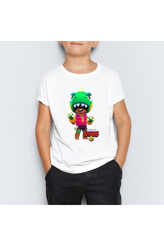 Brawl Stars Dino Leon Baskılı Çocuk Tişört T-Shirt MR-01 Beyaz Brawl Stars Dino Leon Baskılı Çocuk Tişört T-Shirt MR-01 Beyaz